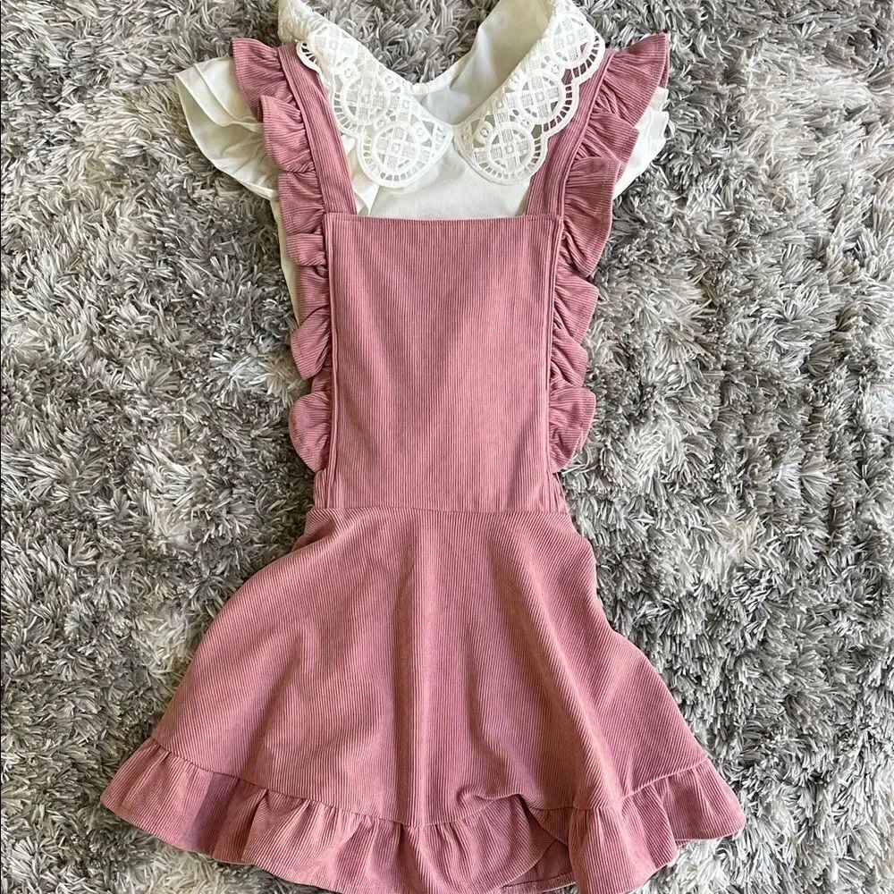 SHEIN Pink Ruffled Kids Skirt with White Lace